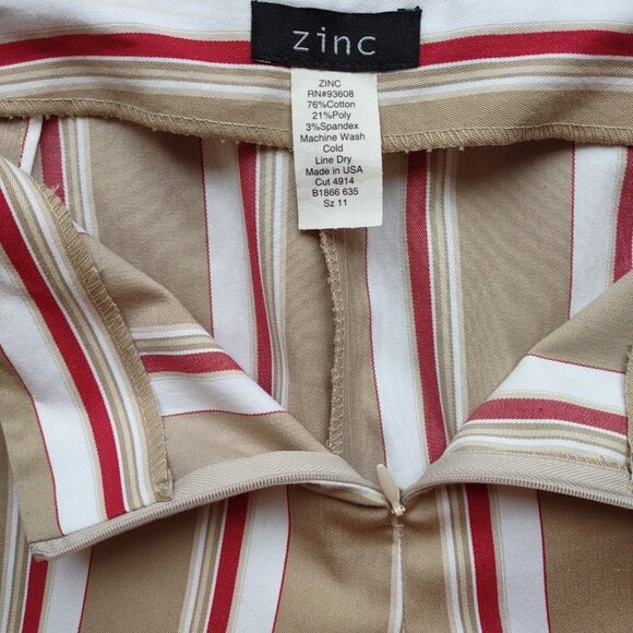 Y2K Retro Zinc Flare Pants Bold Stripe Red & Tan  Jr Size 11  Ankle Crop - Picture 7 of 7